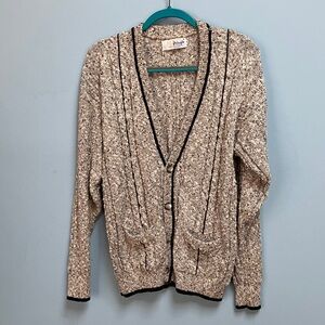 Women’s XL Pringle Of Scotland Beige Button Front Cardigan  Dark Trim / Pockets
